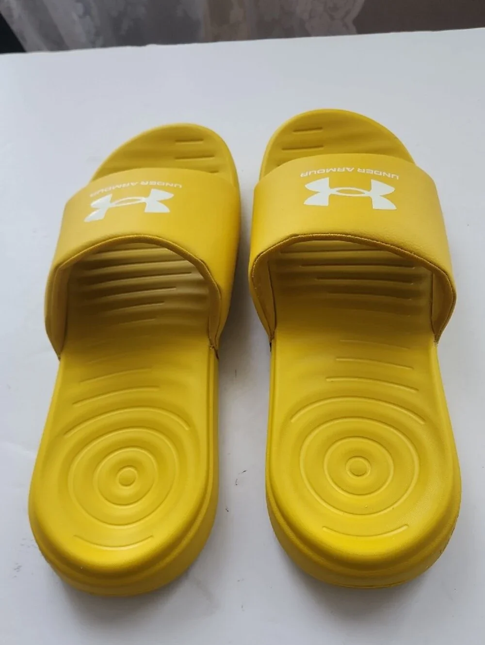 Under Armour Yellow Men's Slide Sandals with White Logo
